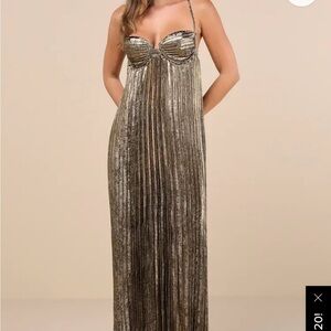 Lulu's Metallic Gold Maxi Dress